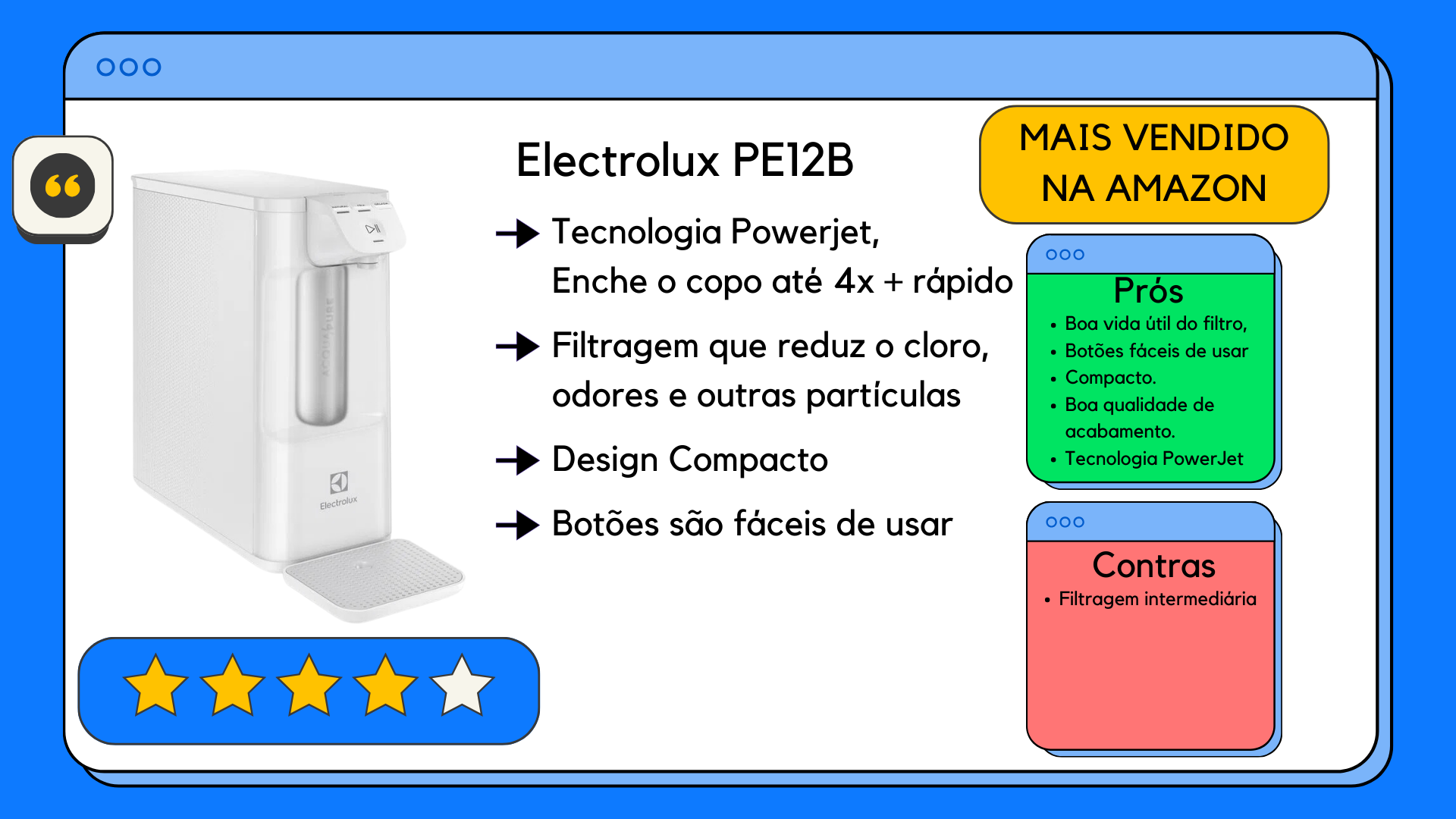 Review com os pros e contras do purificador de agua Electrolux PE12B