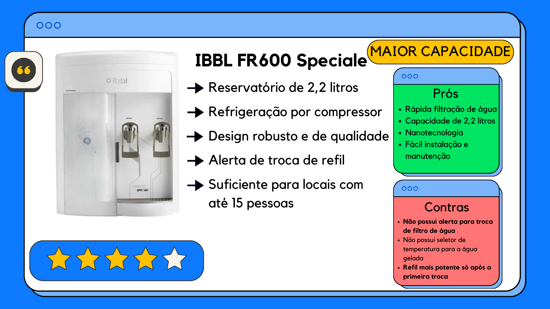 Review com os pros e contras do purificador de agua IBBL FR600 Speciale